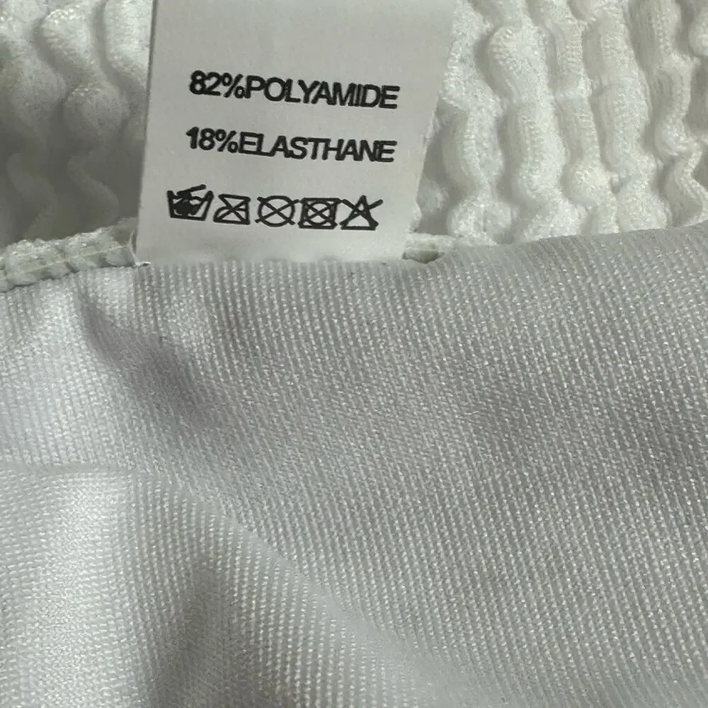 Women White One Shoulder Ribbed Bikini Set Textured High Cut Size Medium NWOT